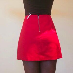 ALICE + OLIVIA Semira Red Pleated Mini Skirt